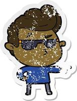 distressed sticker of a cartoon cool guy vector