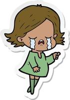 sticker of a cartoon girl crying vector