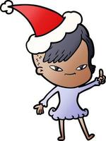 cute gradient cartoon of a girl with hipster haircut wearing santa hat vector