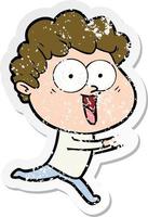 distressed sticker of a excited man cartoon vector