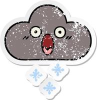 distressed sticker of a cute cartoon storm snow cloud vector