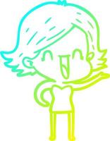 cold gradient line drawing cartoon happy woman vector