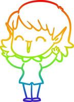 rainbow gradient line drawing cartoon elf girl vector