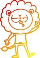 warm gradient line drawing cartoon bored lion waving vector