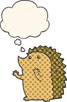 cartoon hedgehog and thought bubble in comic book style vector