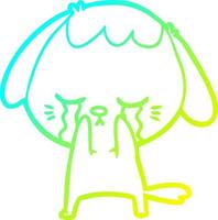 dibujo de línea de gradiente frío lindo cachorro llorando dibujos animados vector