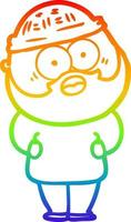 rainbow gradient line drawing cartoon surprised bearded man vector