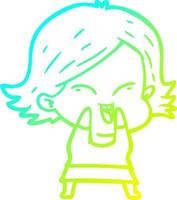 cold gradient line drawing happy cartoon girl vector