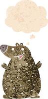 cartoon happy bear and thought bubble in retro textured style vector