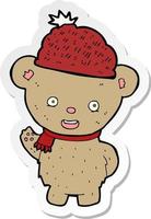 sticker of a cartoon bear in hat vector