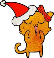 textured cartoon of a cat wearing santa hat vector