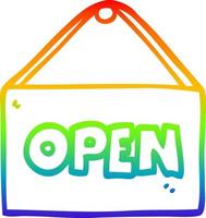 rainbow gradient line drawing cartoon open sign vector