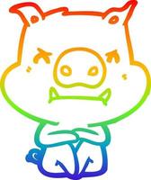 rainbow gradient line drawing angry cartoon pig vector