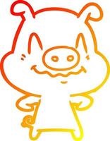 warm gradient line drawing nervous cartoon pig vector