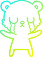 cold gradient line drawing crying cartoon bear vector