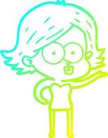 cold gradient line drawing cartoon girl pouting vector