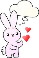 cute cartoon rabbit with love hearts and thought bubble in smooth gradient style vector