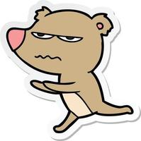 sticker of a angry bear cartoon running vector