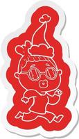 cartoon  sticker of a woman wearing spectacles wearing santa hat vector
