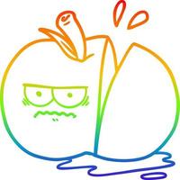 rainbow gradient line drawing cartoon angry sliced apple vector