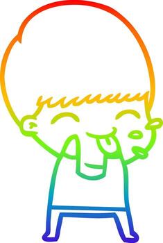 dibujo de línea de gradiente de arco iris chico de dibujos animados que sopla frambuesa vector