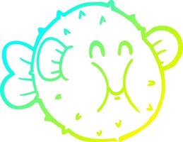 cold gradient line drawing cartoon puffer fish vector