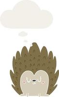 cute cartoon hedgehog and thought bubble in retro style vector