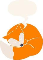 cartoon sleeping fox and speech bubble in retro style vector