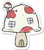 distressed sticker of a cartoon mushroom house vector