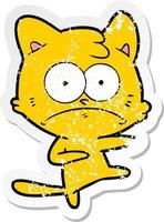 distressed sticker of a cartoon nervous cat vector