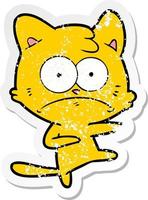 distressed sticker of a cartoon nervous cat vector