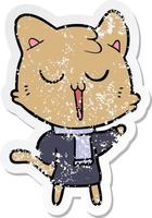 distressed sticker of a cartoon cat singing vector