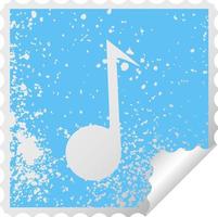 distressed square peeling sticker symbol musical note vector