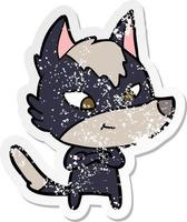 distressed sticker of a friendly cartoon wolf vector