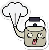 sticker of a cute cartoon steaming kettle vector