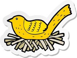 sticker of a cartoon bird on nest vector