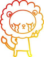 warm gradient line drawing crying cartoon lion vector