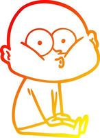 warm gradient line drawing cartoon bald man staring vector