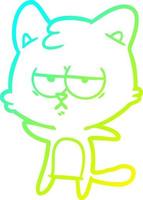 cold gradient line drawing bored cartoon cat vector