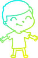 cold gradient line drawing cartoon boy smiling vector