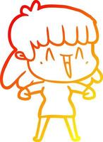 warm gradient line drawing cartoon woman vector