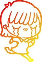 warm gradient line drawing cartoon woman crying vector