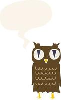 cartoon owl and speech bubble in retro style vector