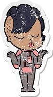 distressed sticker of a cartoon pretty hipster girl vector