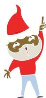 flat color illustration of a happy bearded man wearing santa hat vector