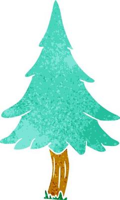 retro cartoon doodle of woodland pine trees