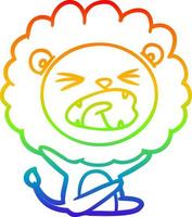 dibujo de línea de gradiente de arco iris león de dibujos animados lanzando rabieta vector