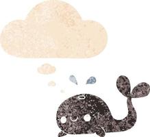 cute cartoon whale and thought bubble in retro textured style vector