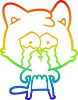 dibujo de línea de gradiente de arco iris gato llorando de dibujos animados vector