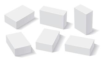 cajas blancas rectangulares, representación 3d con sombras. conjunto de cajas para diseño de embalaje y marca, cajas de maquetas en diferentes posiciones. vector